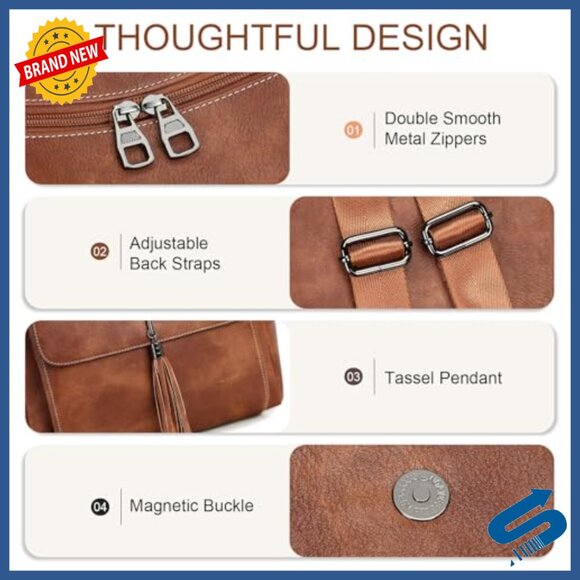 Large PU Leather Backpack Purse with Tassel, Multi-Pocket Design for Women main image 6